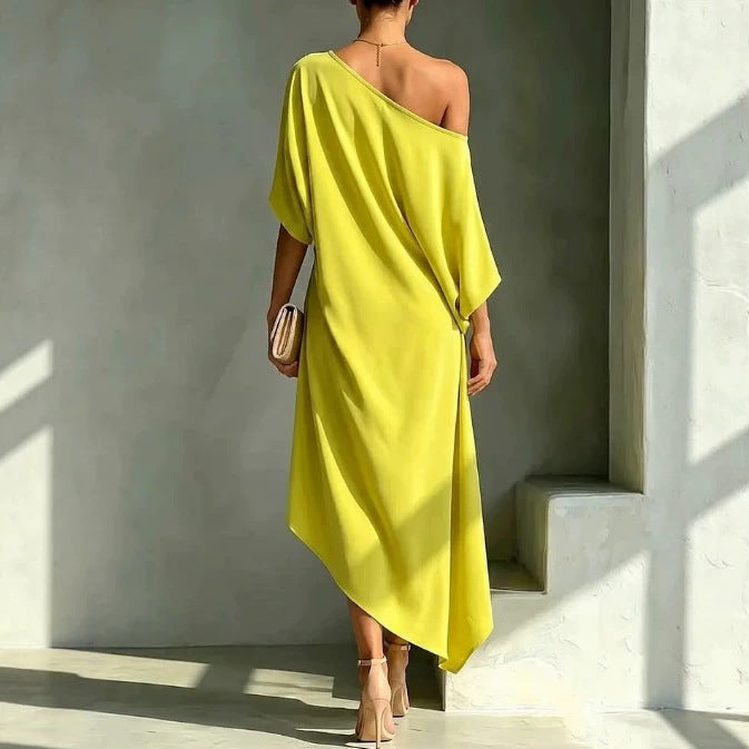 CAMILA™ | VESTIDO ASIMÉTRICO DE HOMBRO CAÍDO Y BAJO IRREGULAR