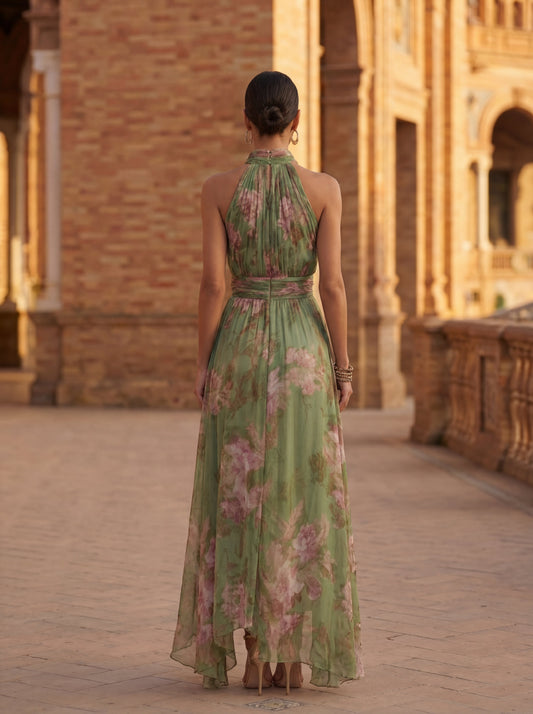 OLIVIA™ | VESTIDO MAXI HALTER FLORAL ELEGANTE
