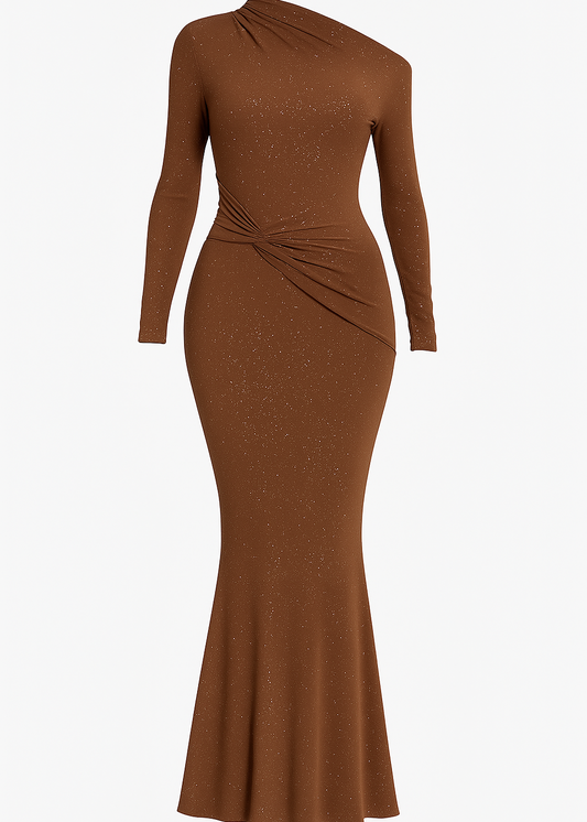 VESTIDO LARGO BRONCE BRILLANTE