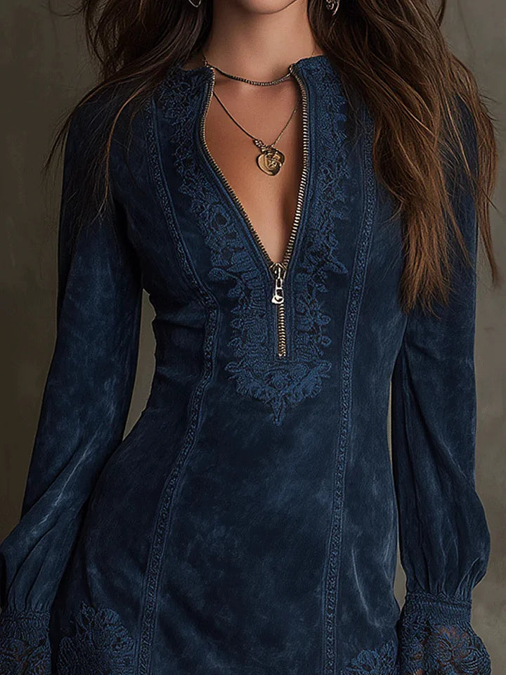 ESTELA | MINIVESTIDO DE ANTE AZUL CON ENCAJE