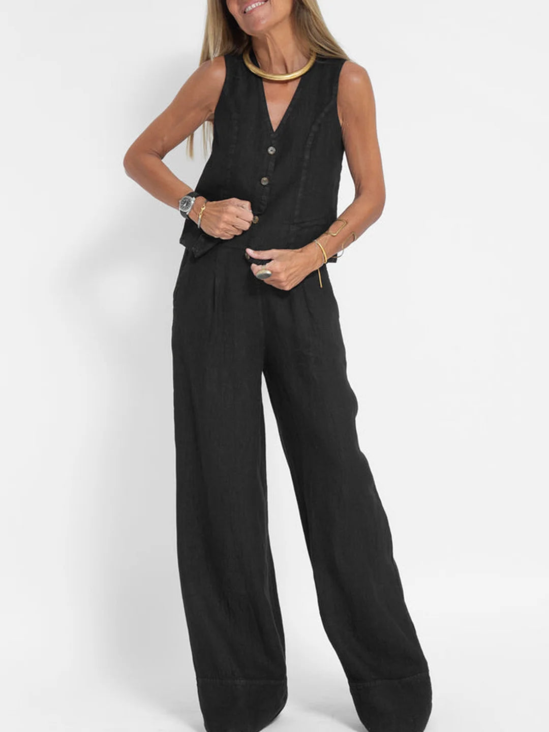 AIRA™ | CONJUNTO CHALECO Y PANTALÓN PIERNA ANCHA