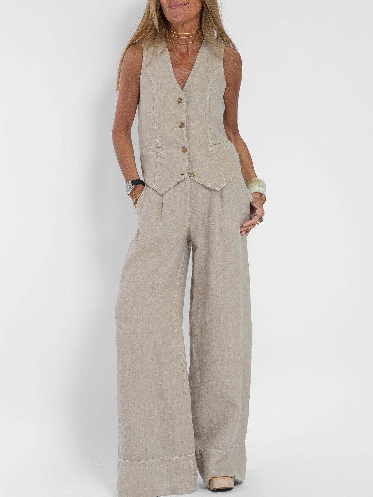 AIRA™ | CONJUNTO CHALECO Y PANTALÓN PIERNA ANCHA