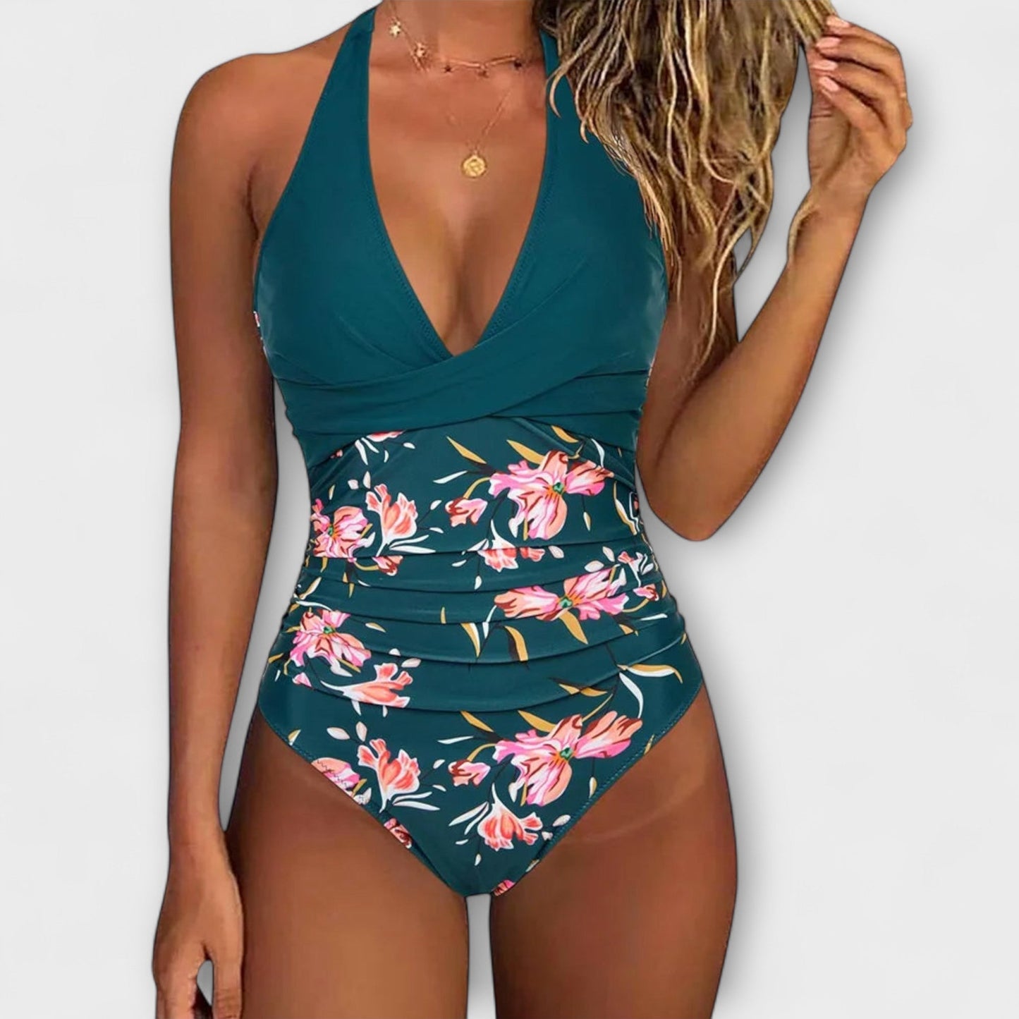 OLA™ | BAÑADOR DE UNA PIEZA TOP HALTER CON PANEL CONTRASTADO