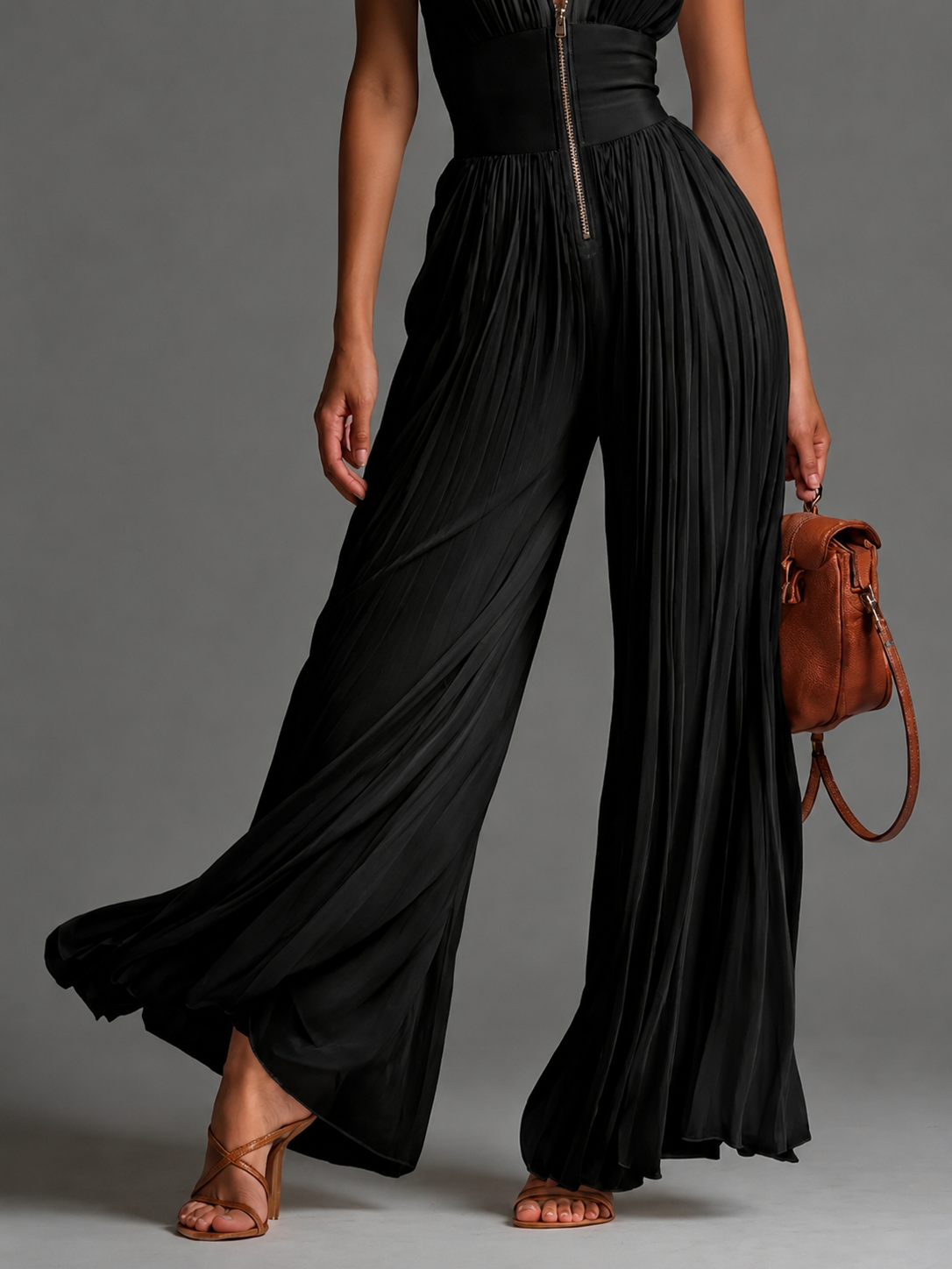 ECLIPSE™ | MONO PALAZZO PLISADO CON ESCOTE V Y CINTURA CORSET