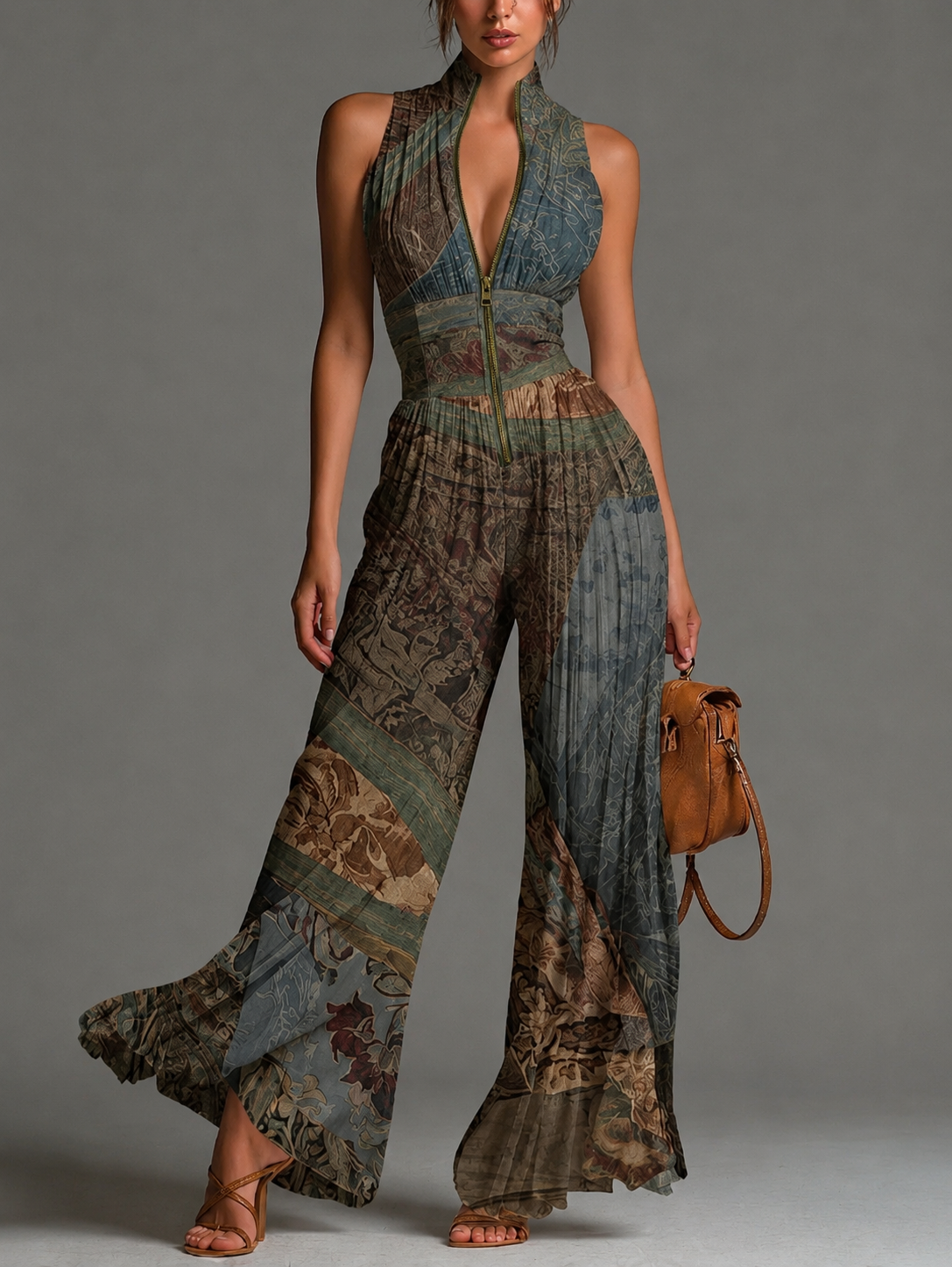 ECLIPSE™ | MONO PALAZZO PLISADO CON ESCOTE V Y CINTURA CORSET