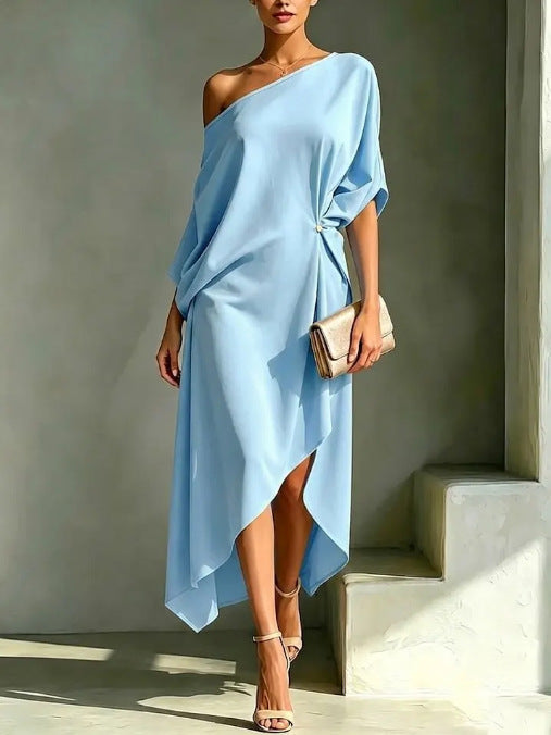 CAMILA™ | VESTIDO ASIMÉTRICO DE HOMBRO CAÍDO Y BAJO IRREGULAR