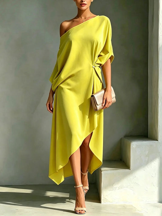 CAMILA™ | VESTIDO ASIMÉTRICO DE HOMBRO CAÍDO Y BAJO IRREGULAR