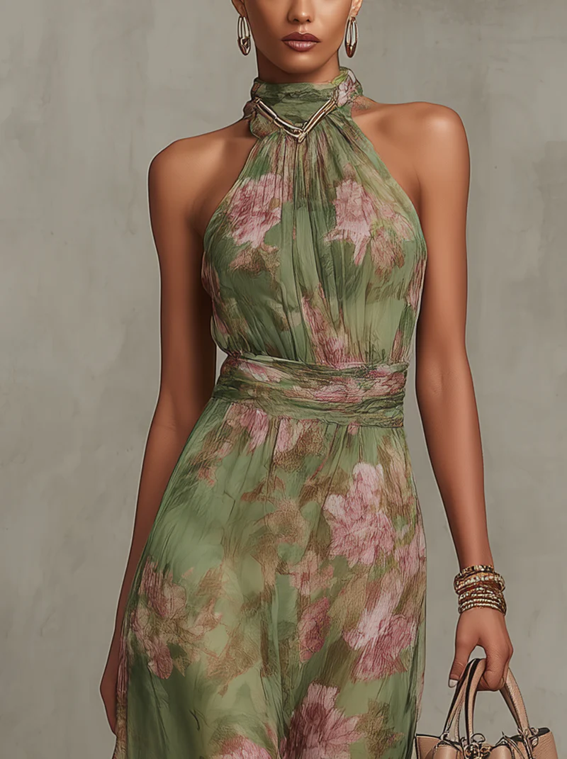 OLIVIA™ | VESTIDO MAXI HALTER FLORAL ELEGANTE