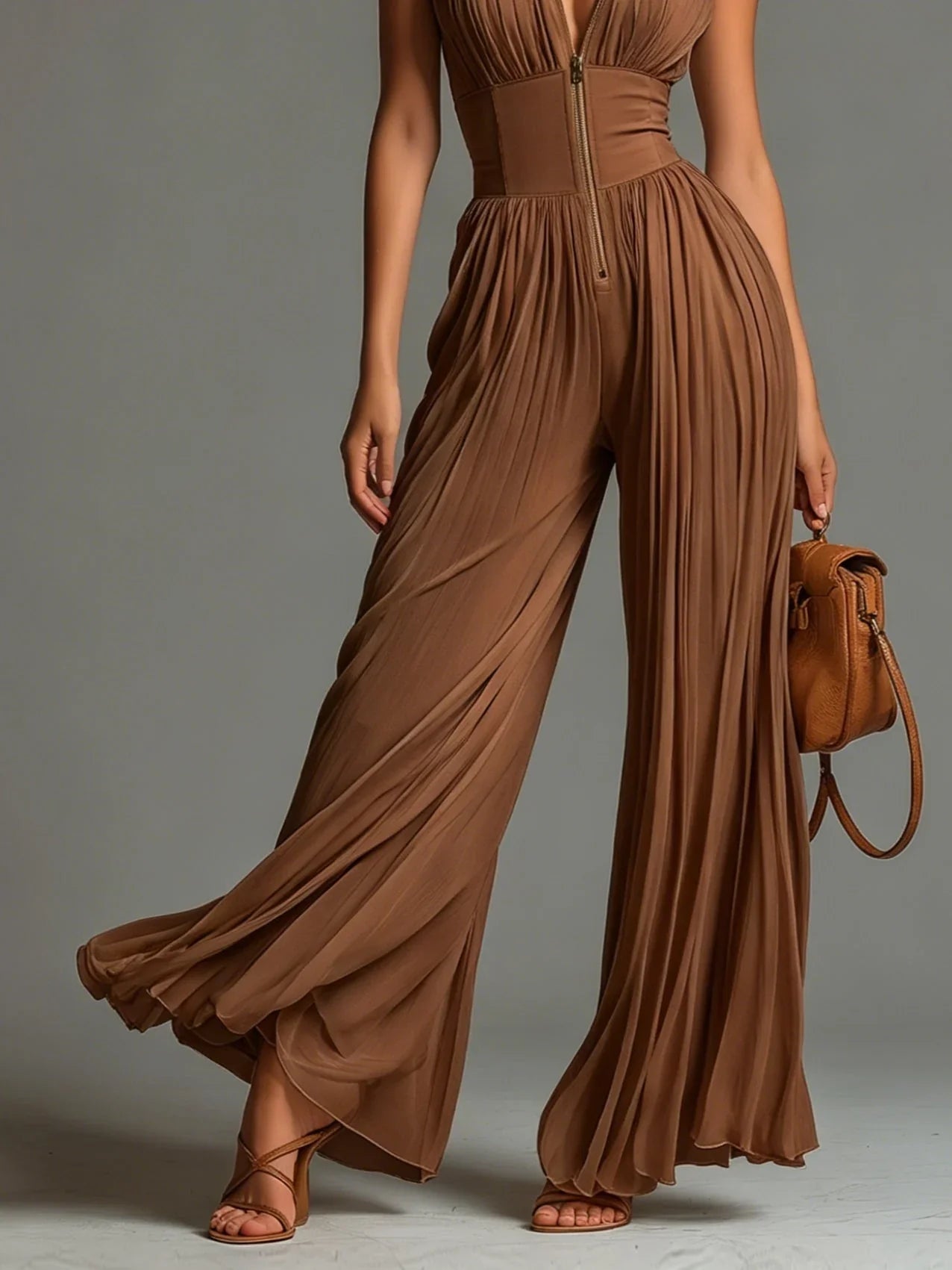 ECLIPSE™ | MONO PALAZZO PLISADO CON ESCOTE V Y CINTURA CORSET
