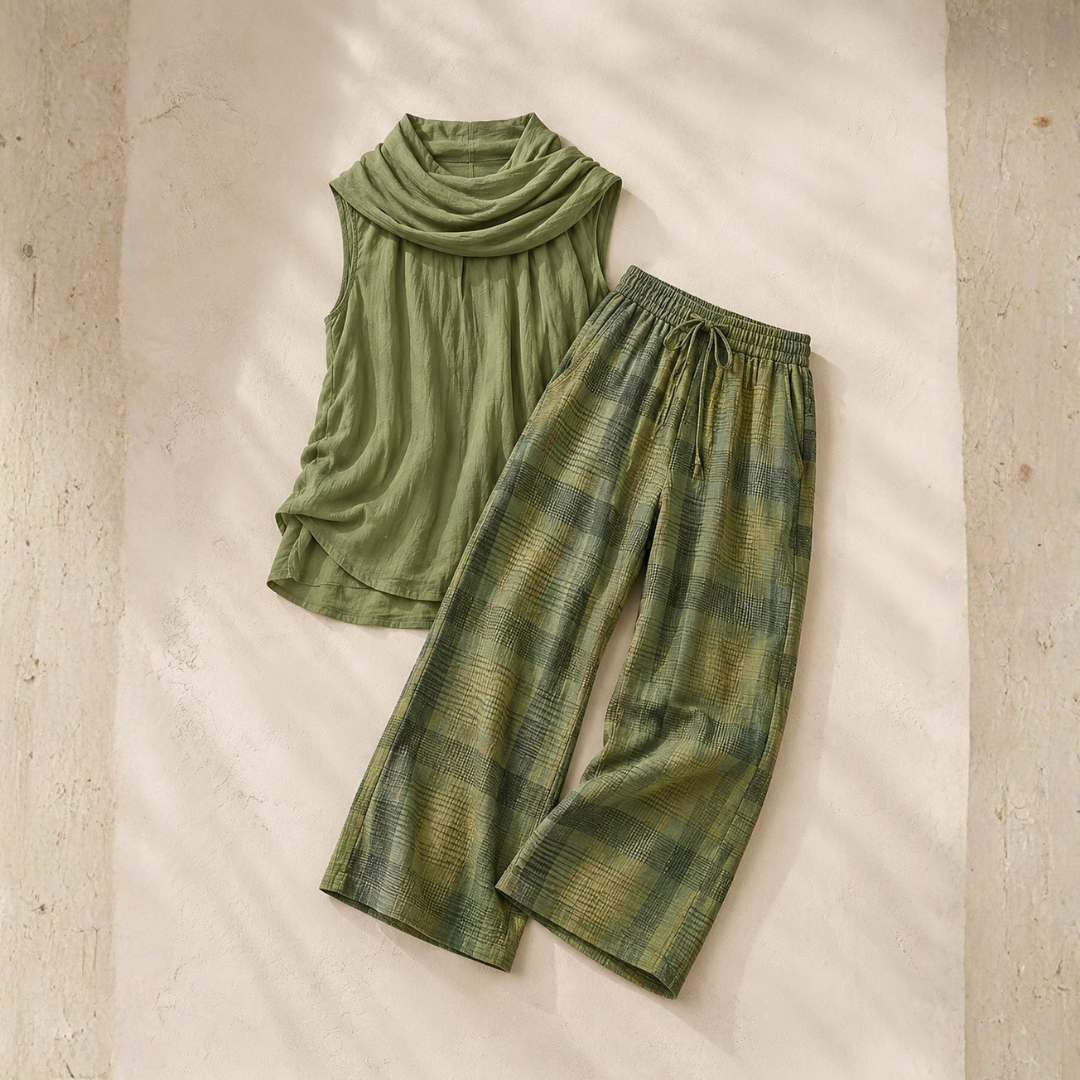 ANA™ | CONJUNTO BOHO DE LINO — TOP Y PANTALÓN ANCHO PARA EL VERANO