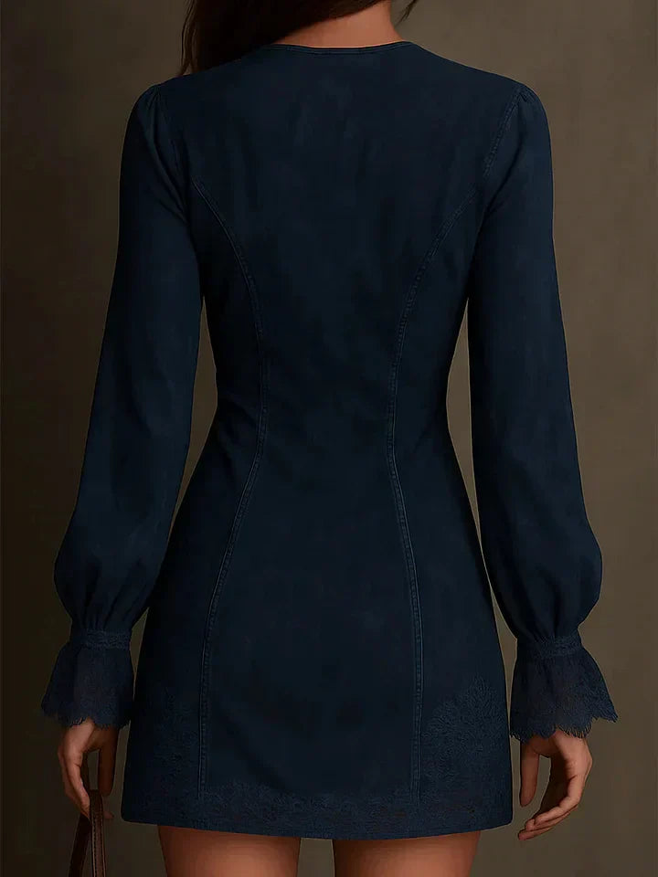 ESTELA | MINIVESTIDO DE ANTE AZUL CON ENCAJE