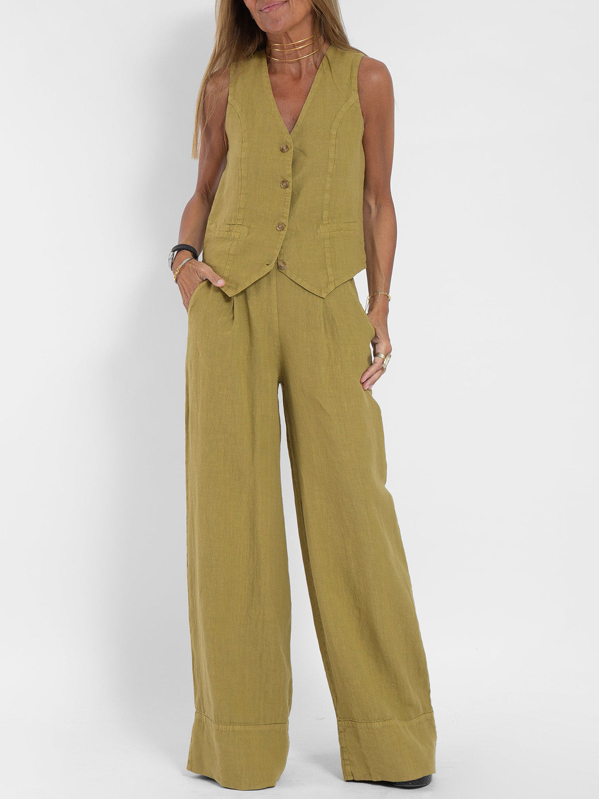AIRA™ | CONJUNTO CHALECO Y PANTALÓN PIERNA ANCHA