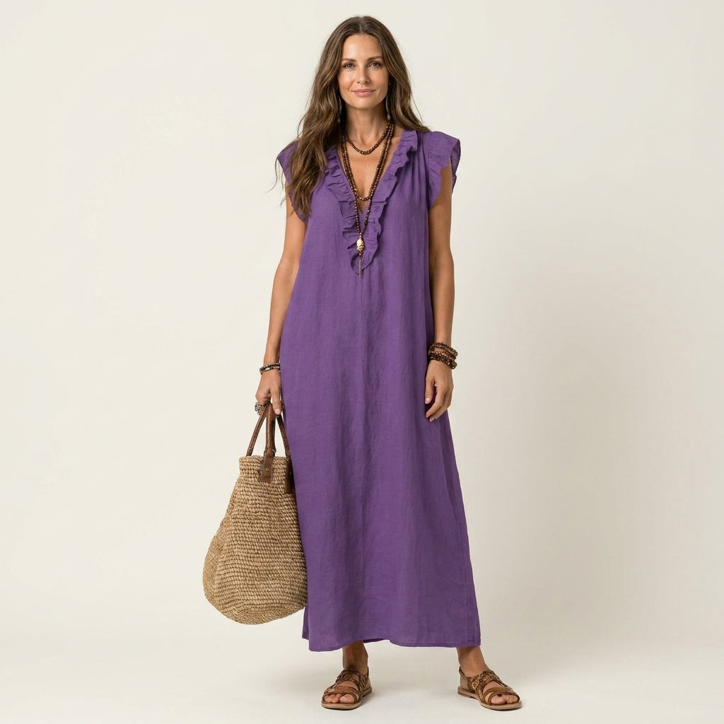 ANITA | VESTIDO LARGO CON CUELLO EN V