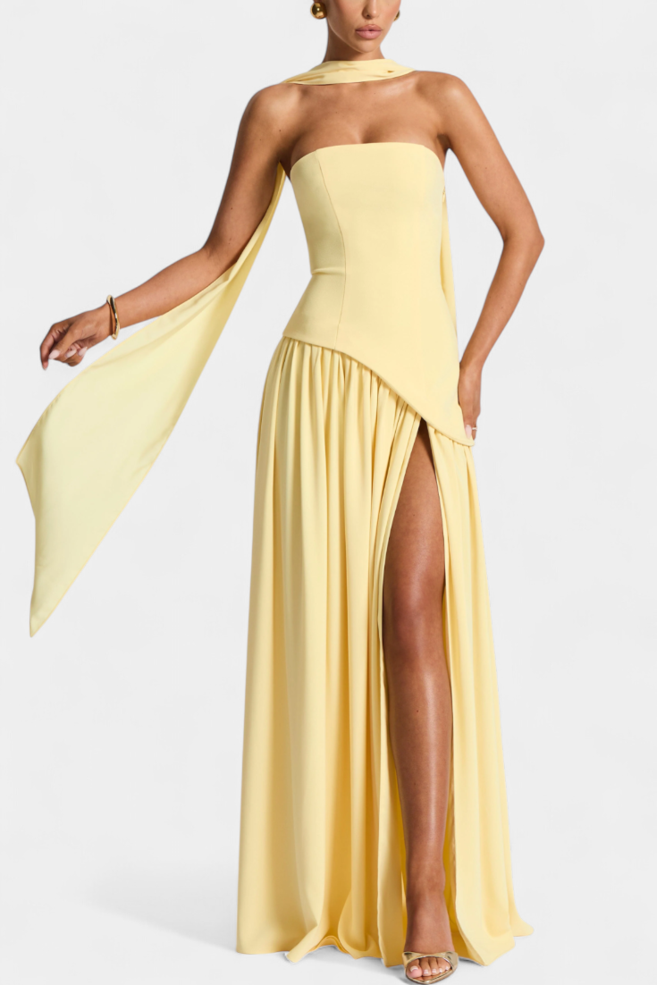 CELAENA™ | VESTIDO MAXI OFF SHOULDER DE CHIFFON