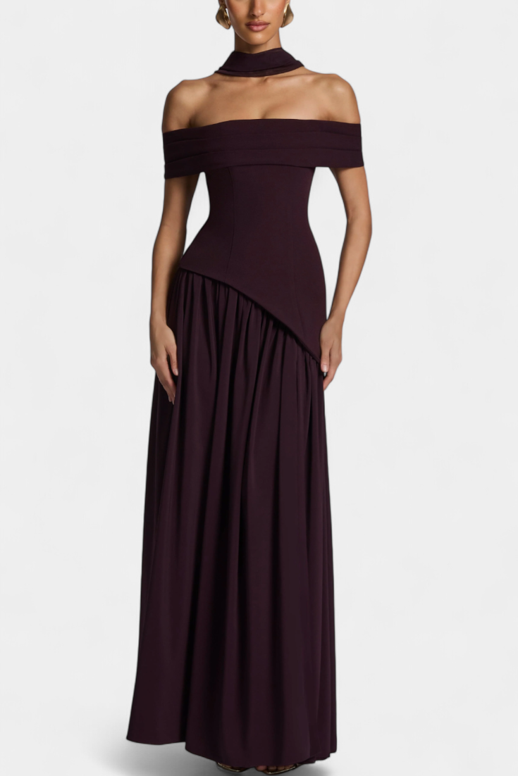 CELAENA™ | VESTIDO MAXI OFF SHOULDER DE CHIFFON