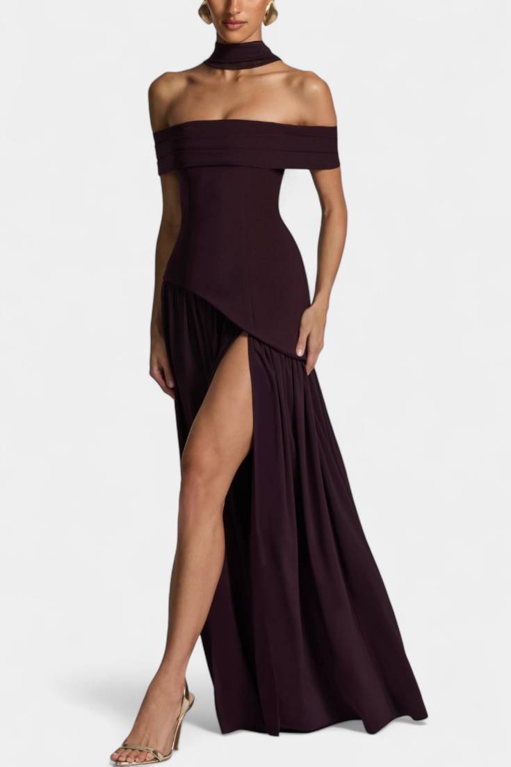 CELAENA™ | VESTIDO MAXI OFF SHOULDER DE CHIFFON