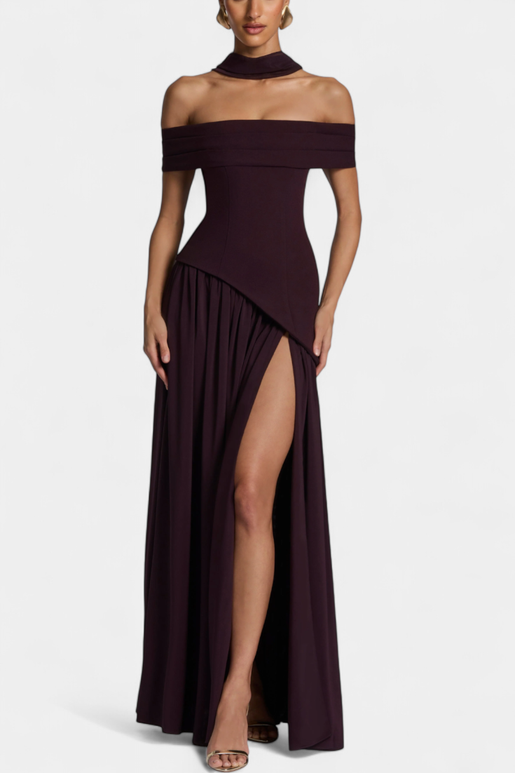 CELAENA™ | VESTIDO MAXI OFF SHOULDER DE CHIFFON