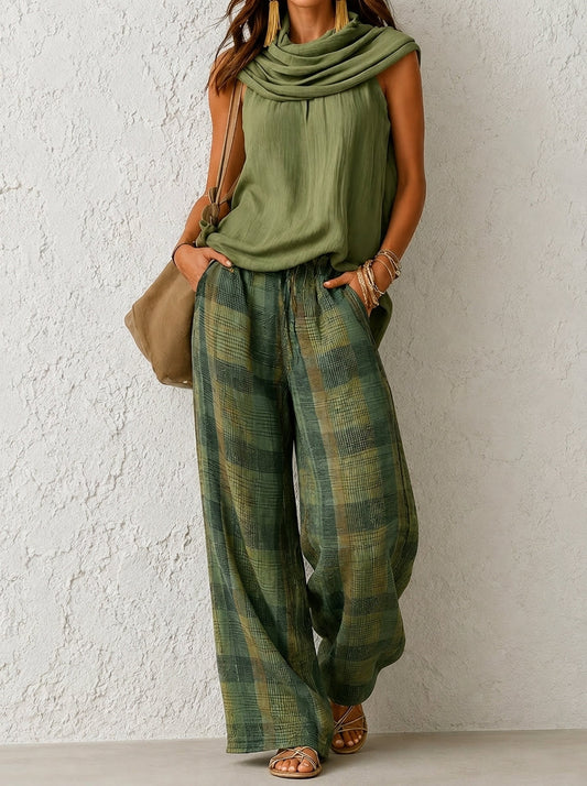 ANA™ | CONJUNTO BOHO DE LINO — TOP Y PANTALÓN ANCHO PARA EL VERANO