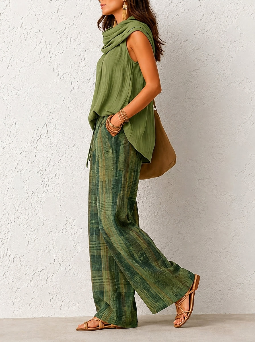 ANA™ | CONJUNTO BOHO DE LINO — TOP Y PANTALÓN ANCHO PARA EL VERANO