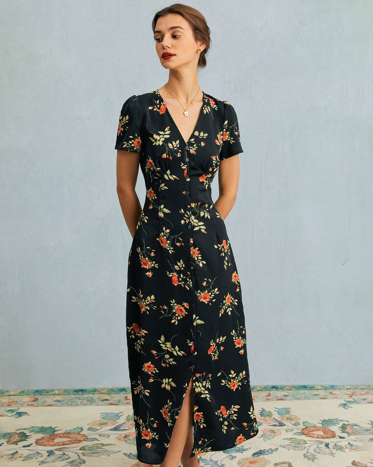 CLARA™ | VESTIDO MAXI FLORAL MANGA CORTA