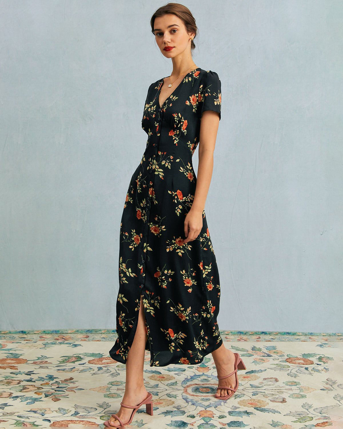 CLARA™ | VESTIDO MAXI FLORAL MANGA CORTA