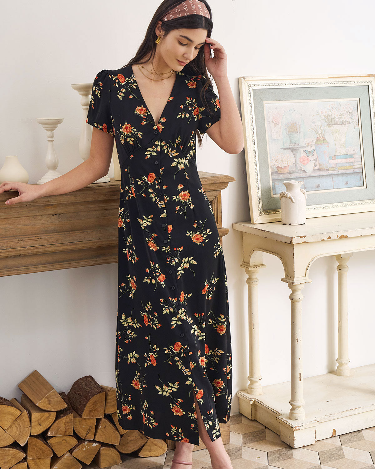 CLARA™ | VESTIDO MAXI FLORAL MANGA CORTA