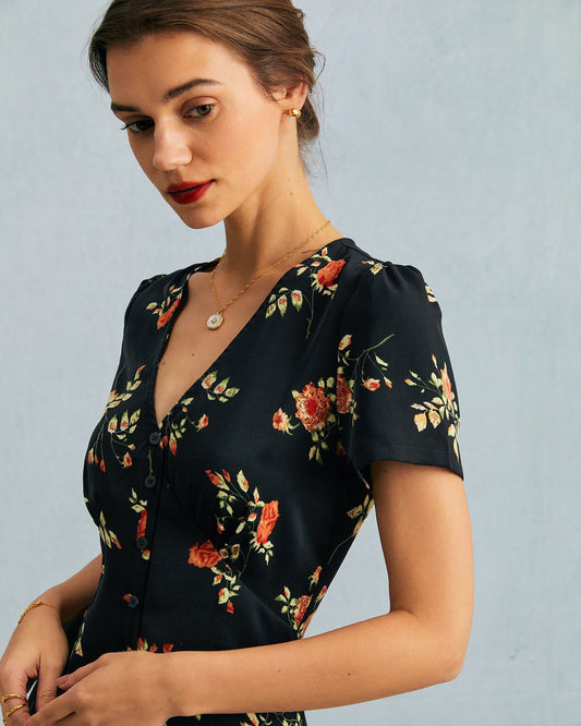 CLARA™ | VESTIDO MAXI FLORAL MANGA CORTA