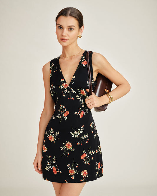 LUCÍA™ | VESTIDO MINI FLORAL CUELLO PICO