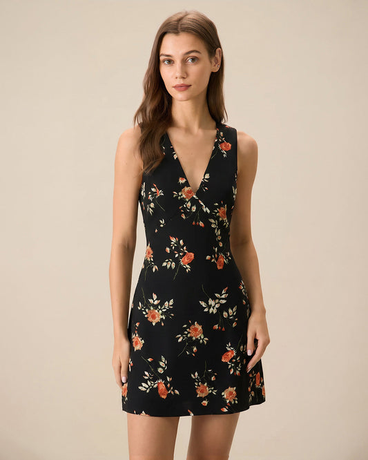 LUCÍA™ | VESTIDO MINI FLORAL CUELLO PICO
