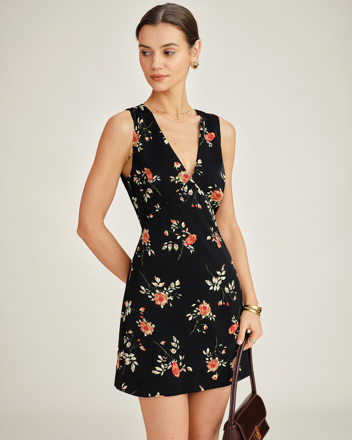 LUCÍA™ | VESTIDO MINI FLORAL CUELLO PICO