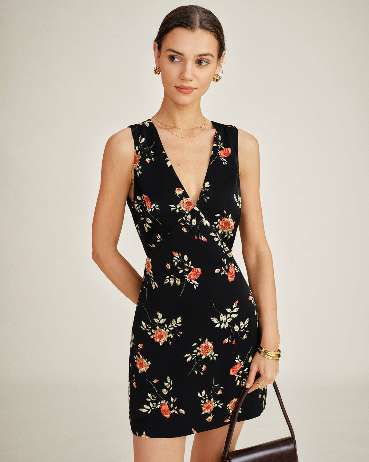 LUCÍA™ | VESTIDO MINI FLORAL CUELLO PICO